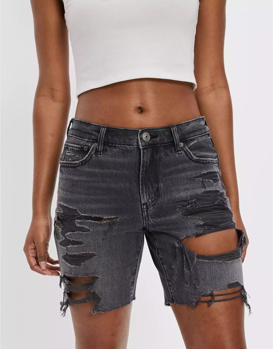 Shorts American Eagle AE Denim Low-Rise Baggy Noir Femme | ANI-40540719